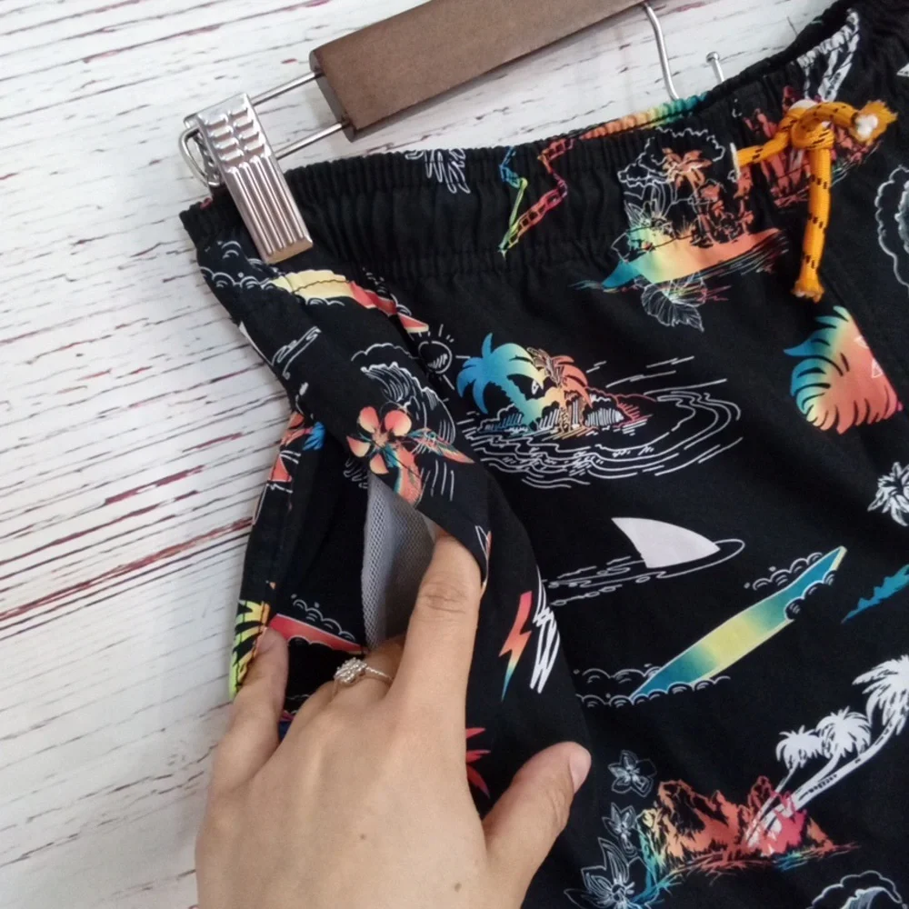 Wonder Nation Boys Swim Trunks XL 14-16 Black Tropical Print Swim Shorts